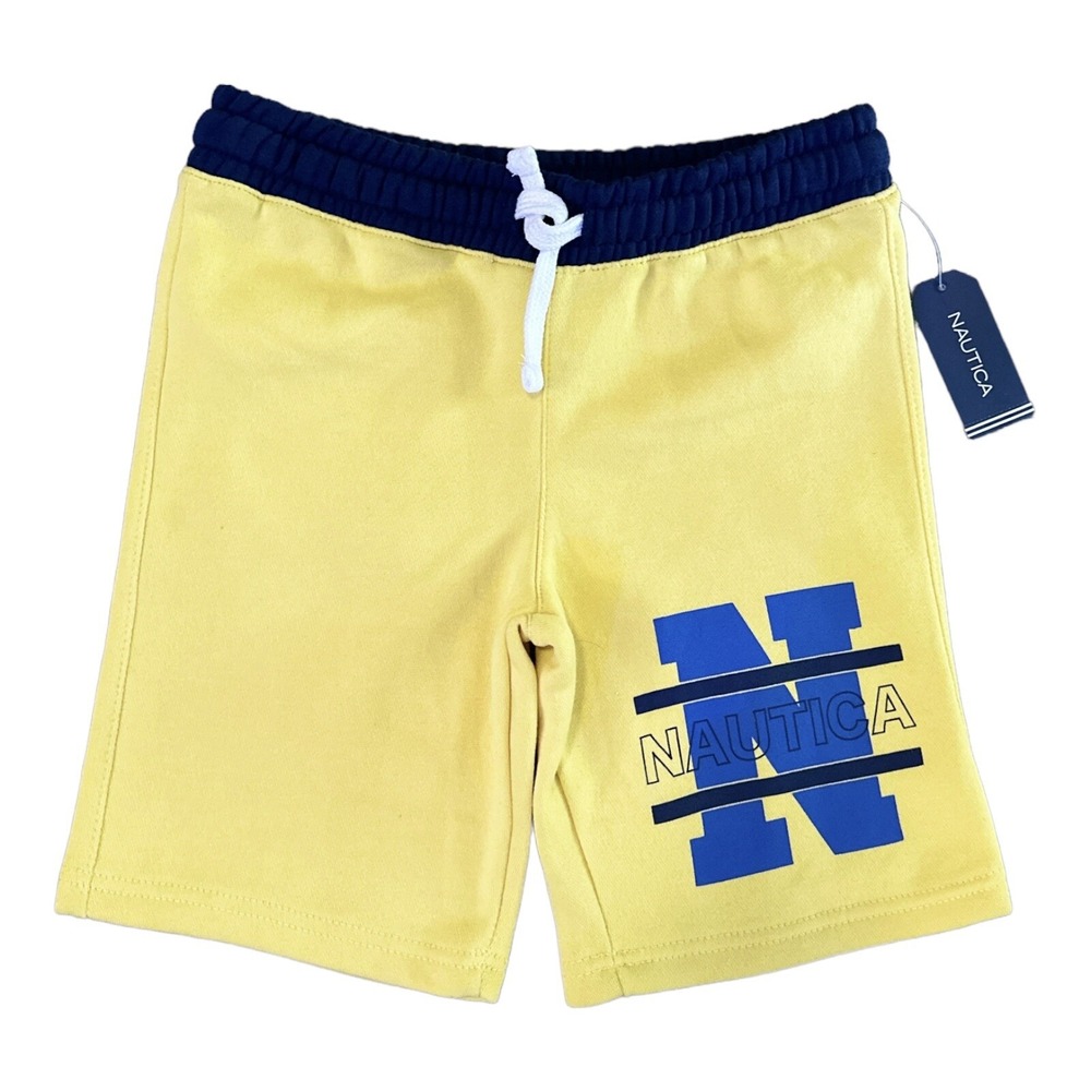 Nautica Boys Pull On Shorts Yellow Blue Stretch Fleece Graphic NWT Size 7